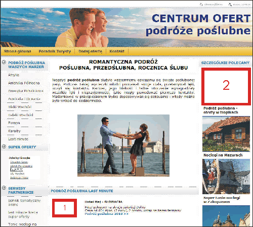 podróże poślubne - położenie reklam w serwisie
